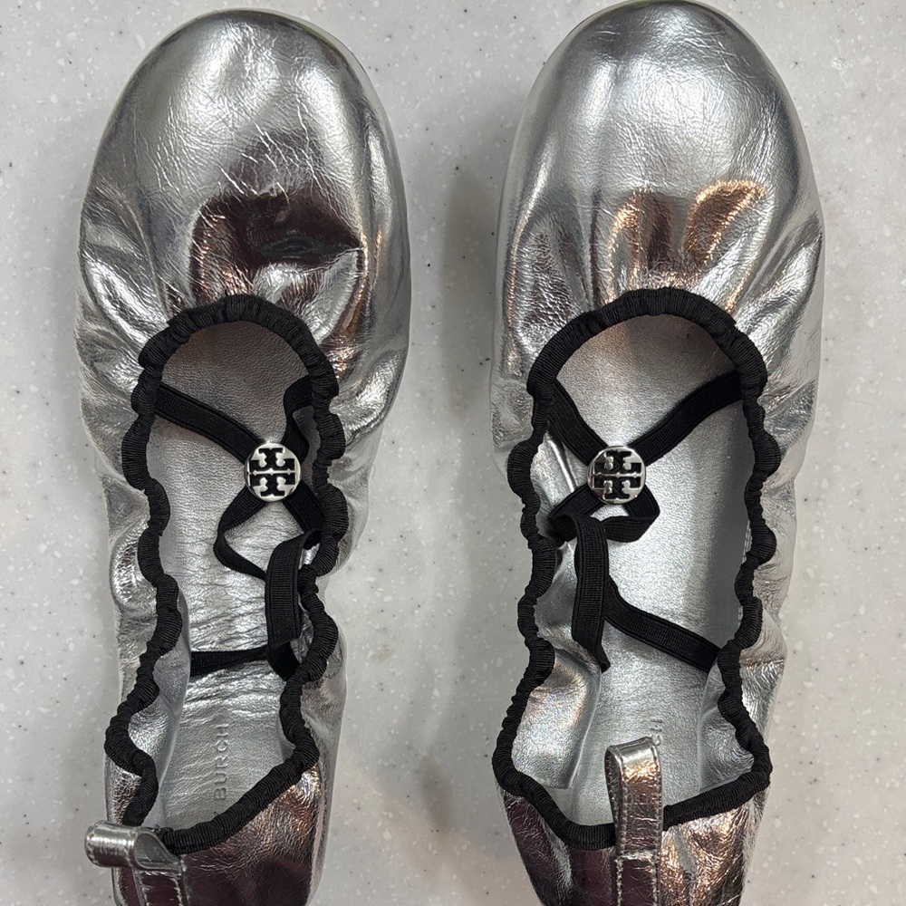 Tory Burch Metallic Silver Flats